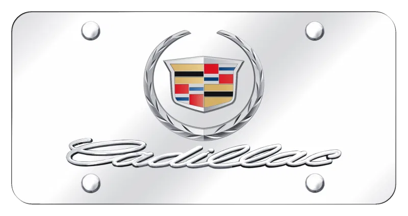 D.CAD.2.CC – AUTO GOLD License Plate, Chrome Cadillac/New Logo Chrome Plate Stainless Steel